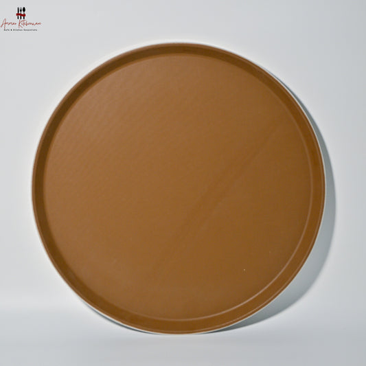 Brown Circular Non Slip Plastic Serving Tray
