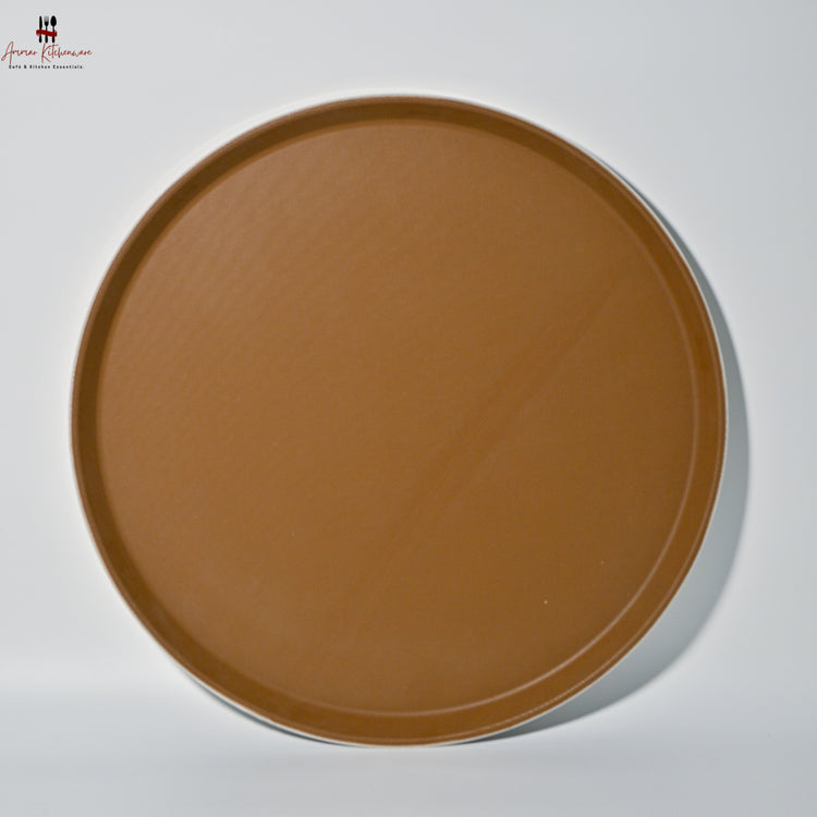 Brown Circular Non Slip Plastic Serving Tray