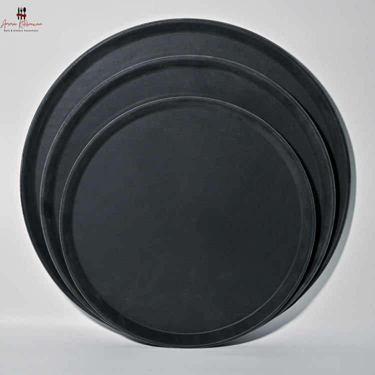 Black Circular Non Slip Plastic Serving Tray