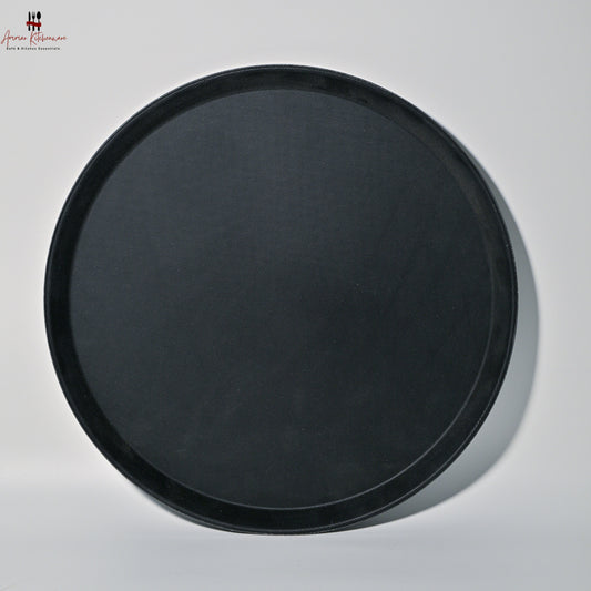 Black Circular Non Slip Plastic Serving Tray
