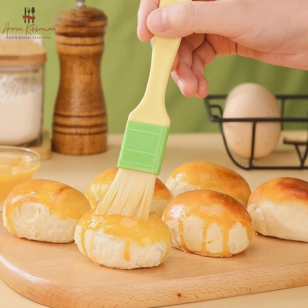 Professional pastry and basting brush with soft food-grade bristles and green ferrule