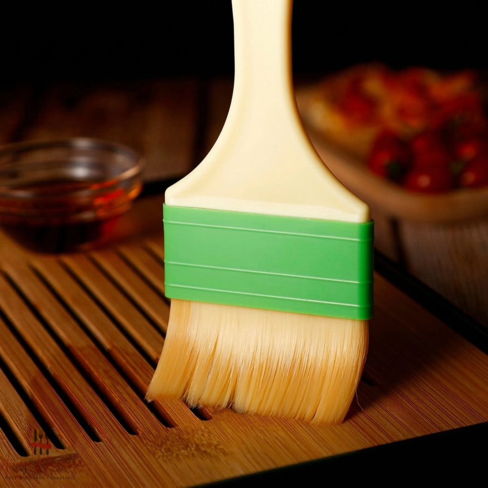 Professional pastry and basting brush with soft food-grade bristles and green ferrule