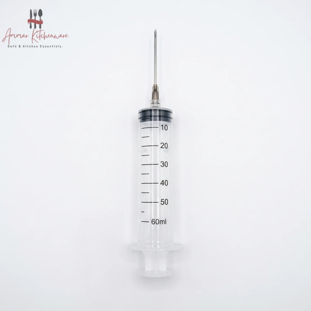 Meat marinade injector syringe with stainless steel needle