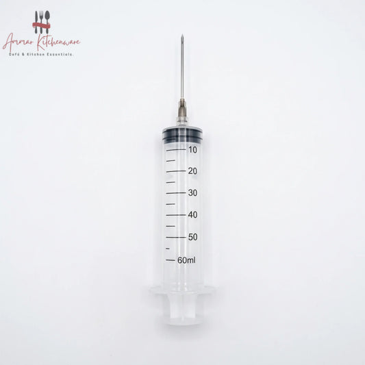 Meat marinade injector syringe with stainless steel needle