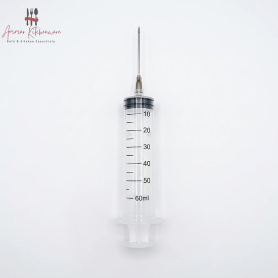 Meat marinade injector syringe with stainless steel needle