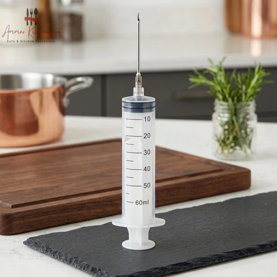 Meat marinade injector syringe with stainless steel needle