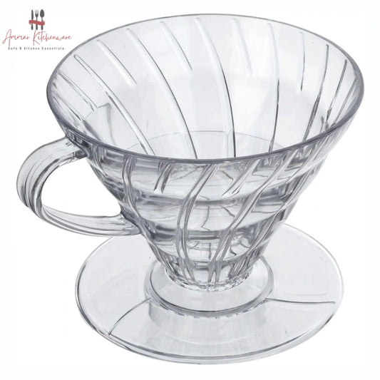 Clear plastic V60 pour over coffee dripper with handle