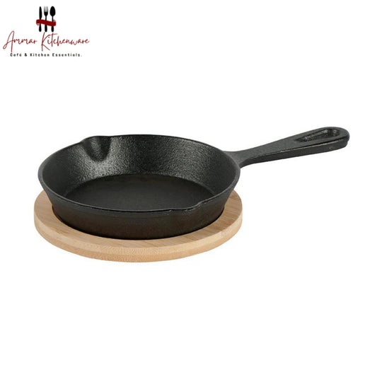 Cast Iron Frypan With Wooden Base