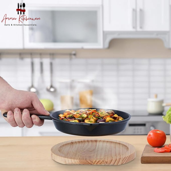 Cast Iron Frypan With Wooden Base