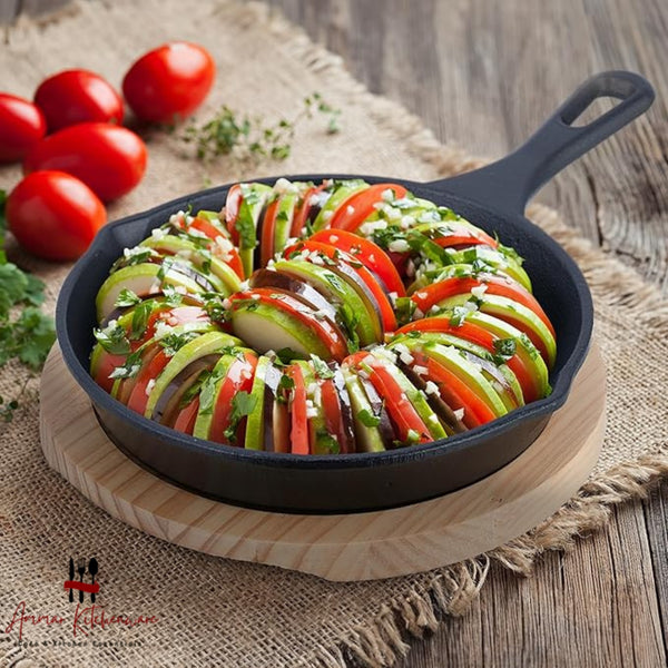 Cast Iron Frypan With Wooden Base