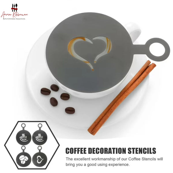 Stainless Steel Coffee Latte Art Stencils (Pack of 4)