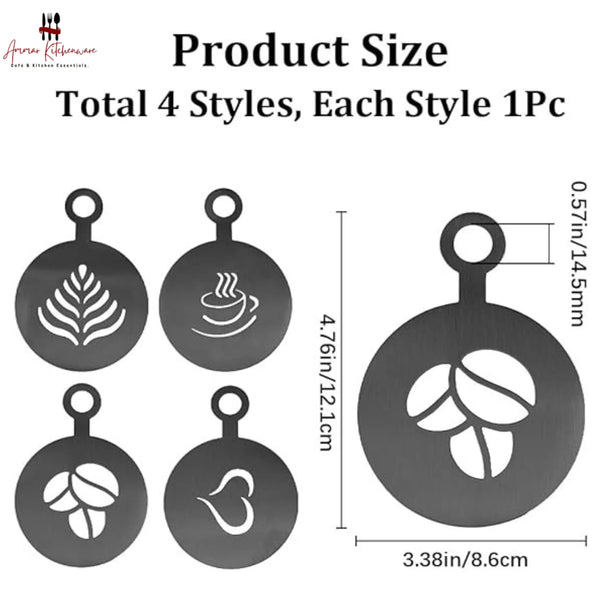 Stainless Steel Coffee Latte Art Stencils (Pack of 4)
