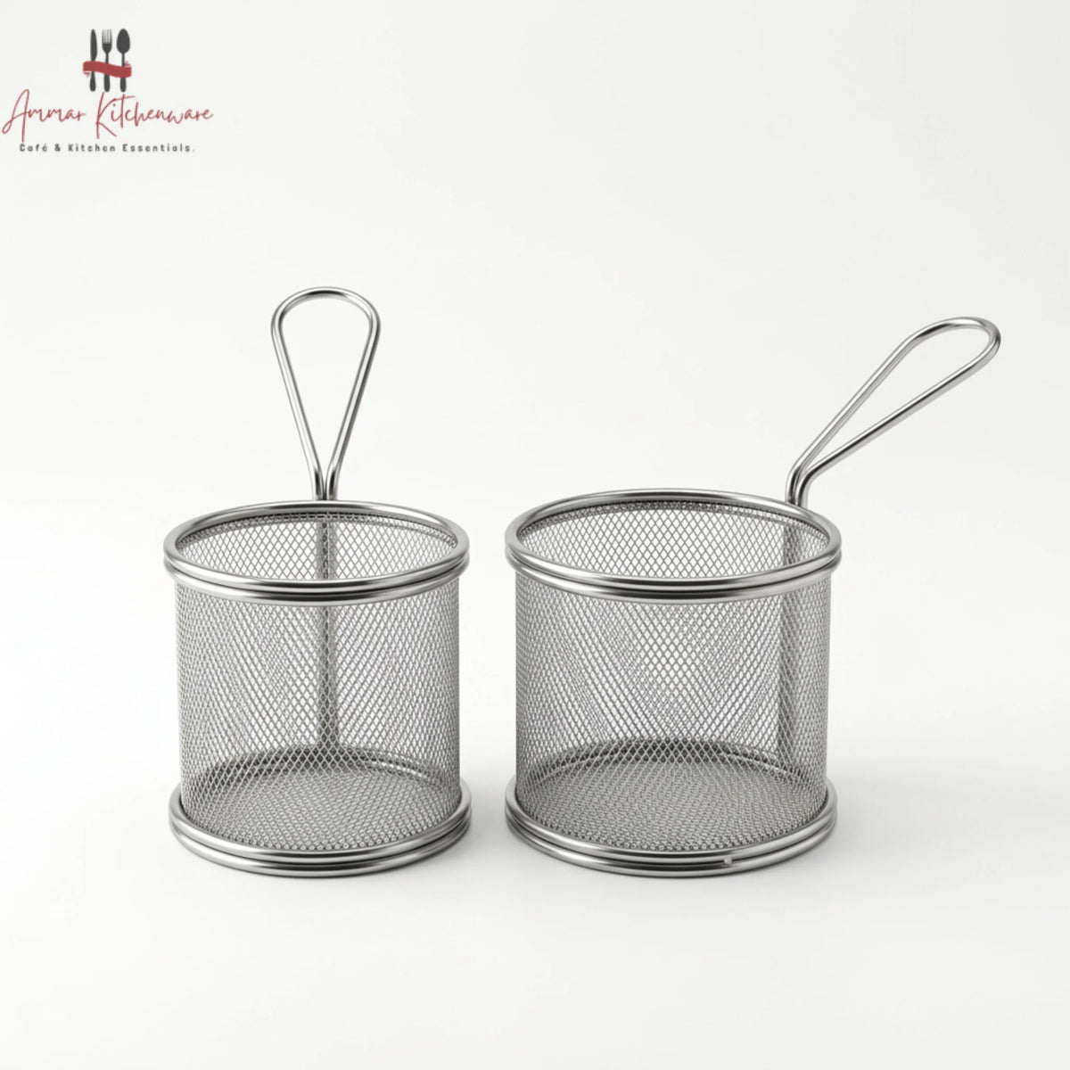 Stainless Steel Round Fry Serving Basket with Handle