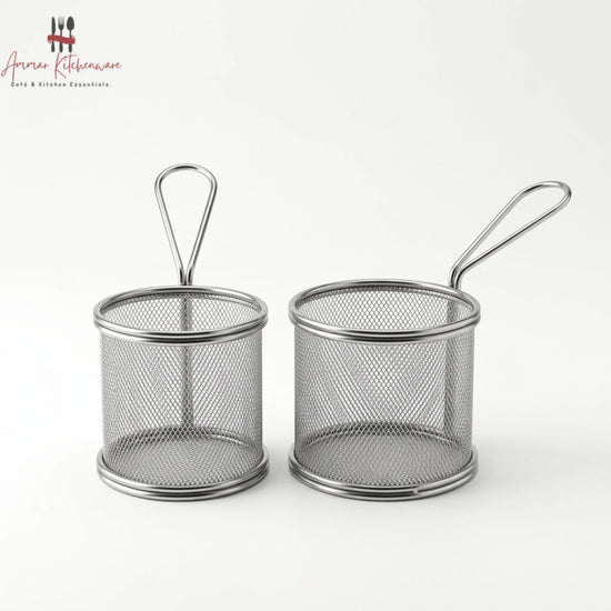 Stainless Steel Round Fry Serving Basket with Handle