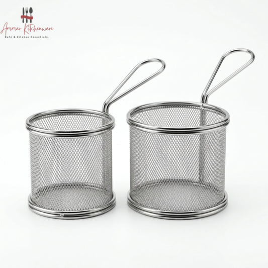 Stainless Steel Round Fry Serving Basket with Handle