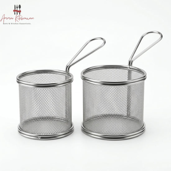Stainless Steel Round Fry Serving Basket with Handle
