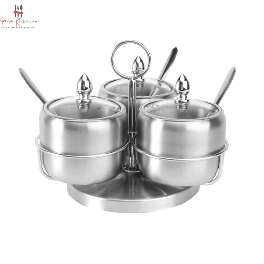 Stainless Steel Revolving Soup Seasoning Cruet Set with Stand