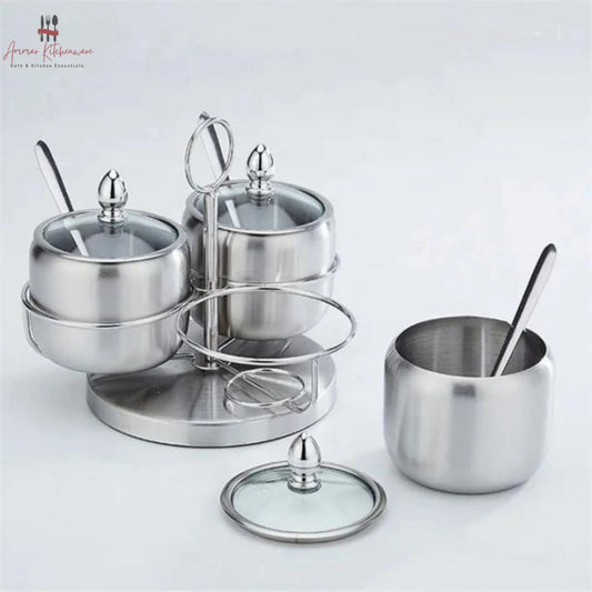 Stainless Steel Revolving Soup Seasoning Cruet Set with Stand