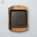 Square Cast Iron Sizzler Pan with Wooden Base