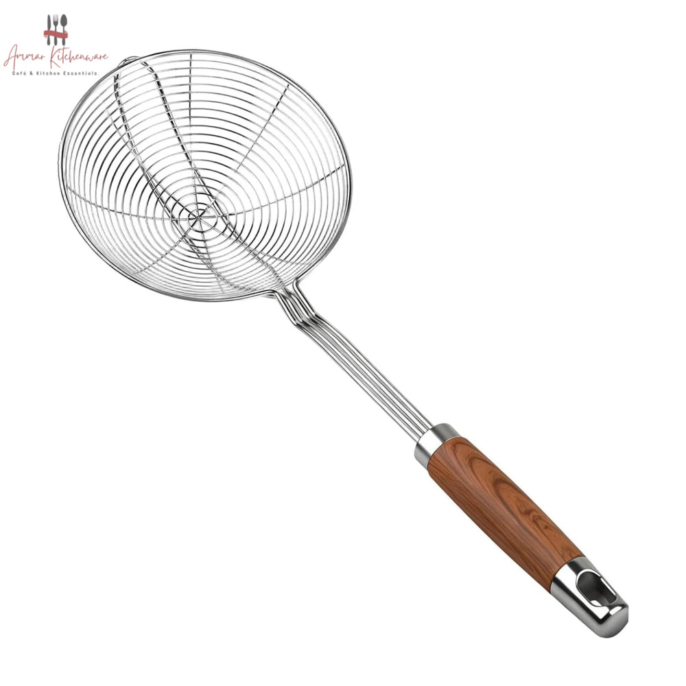 Stainless Steel Spider Strainer Skimmer with Heat Resistant Wooden Handle