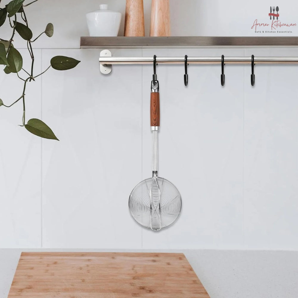 Stainless Steel Spider Strainer Skimmer with Heat Resistant Wooden Handle