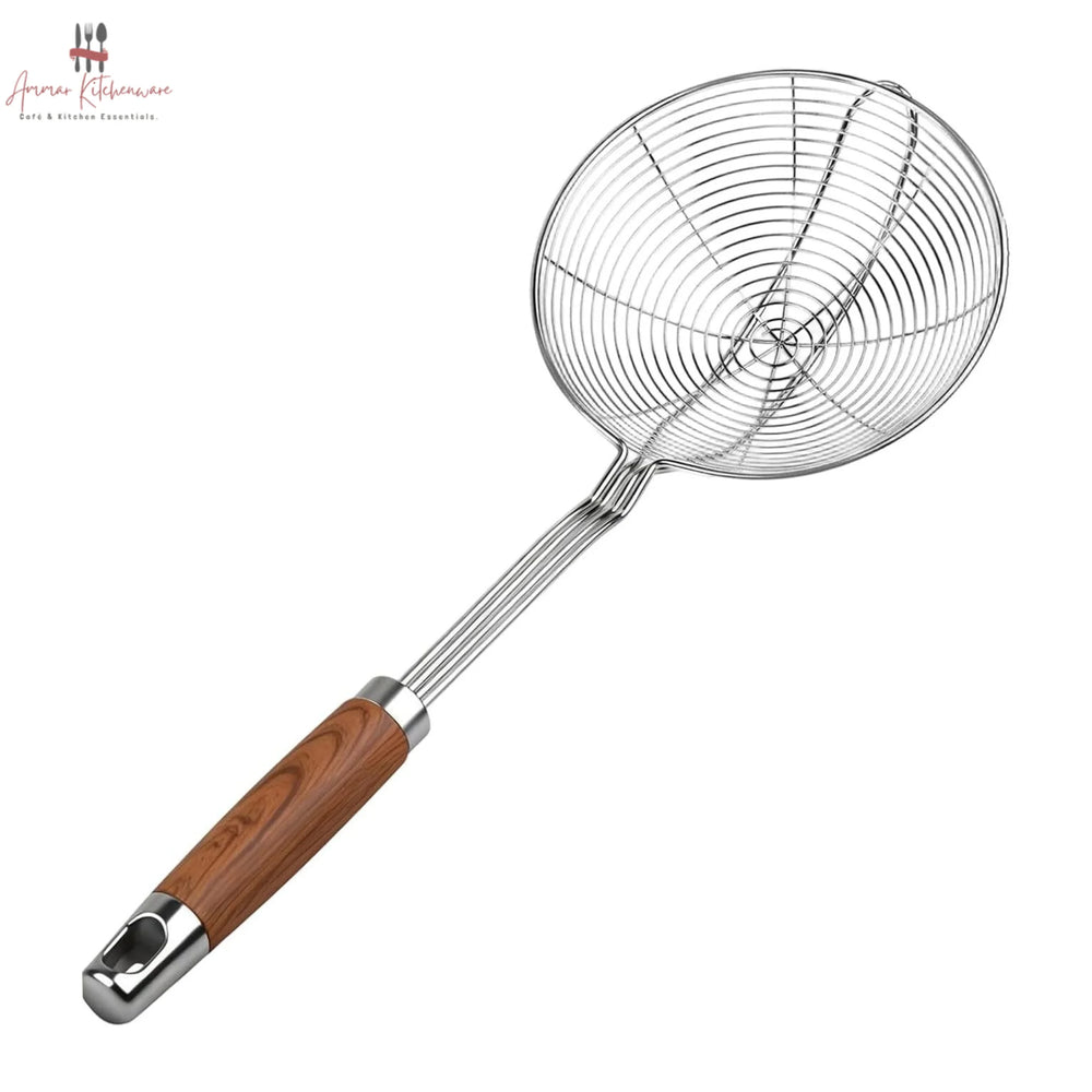 Stainless Steel Spider Strainer Skimmer with Heat Resistant Wooden Handle