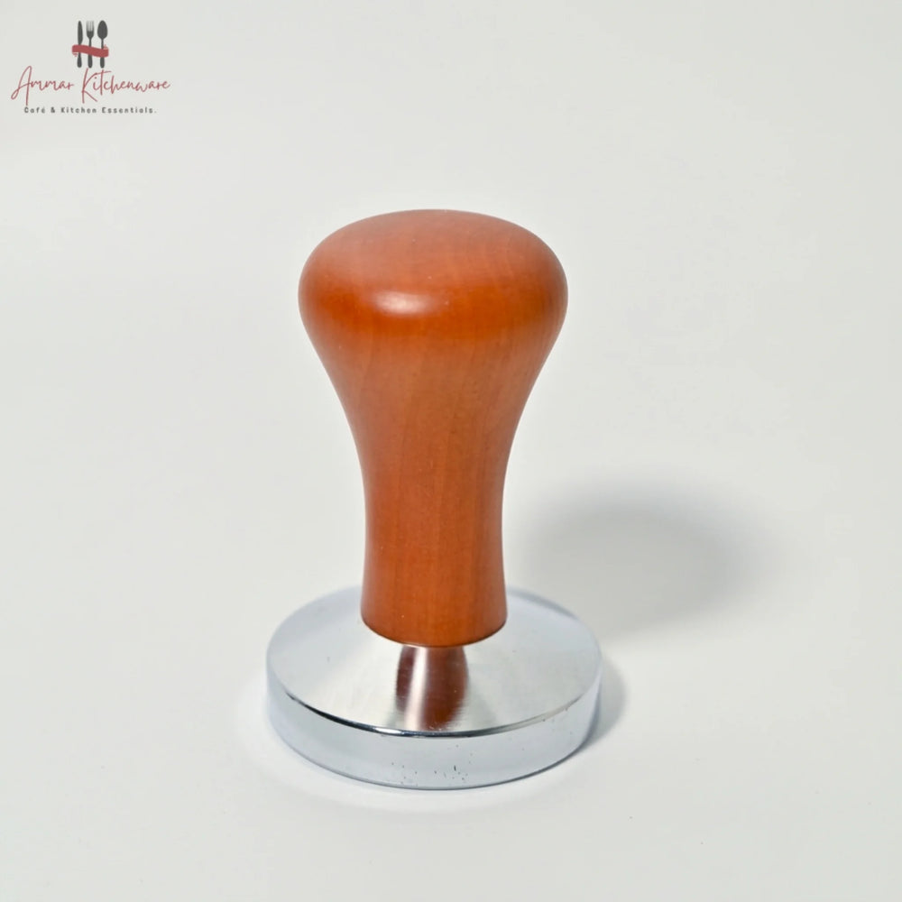 Premium wooden handle espresso coffee tamper with flat stainless steel base