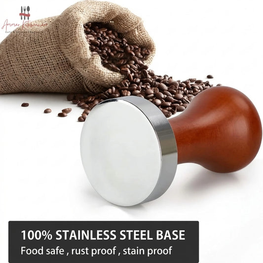 Premium wooden handle espresso coffee tamper with flat stainless steel base