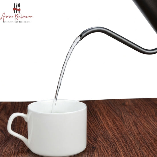Barista Space 600ml matte black stainless steel gooseneck coffee kettle with wooden-grain handle for pour-over brewing