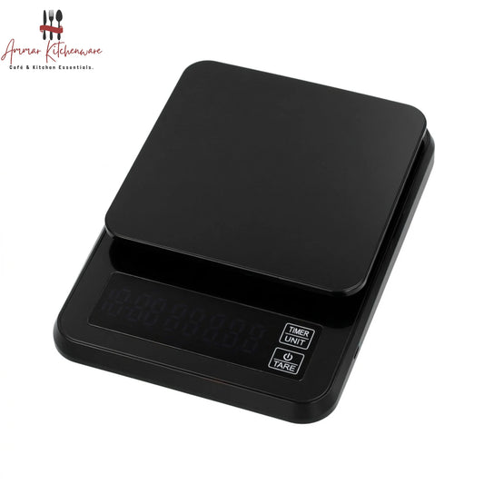 Barista Space rechargeable digital coffee scale with timer and dual LED display for espresso and pour-over brewing