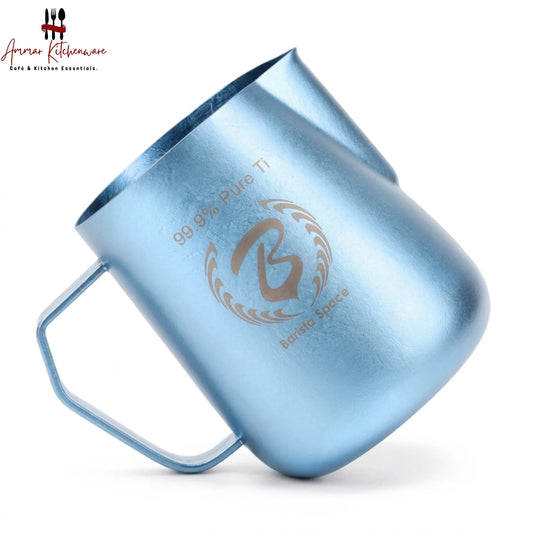 Barista Space 600ml titanium milk frothing pitcher with ultra-light 153g design and precision pouring spout