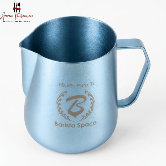 Barista Space 600ml titanium milk frothing pitcher with ultra-light 153g design and precision pouring spout