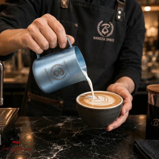 Barista Space 600ml titanium milk frothing pitcher with ultra-light 153g design and precision pouring spout