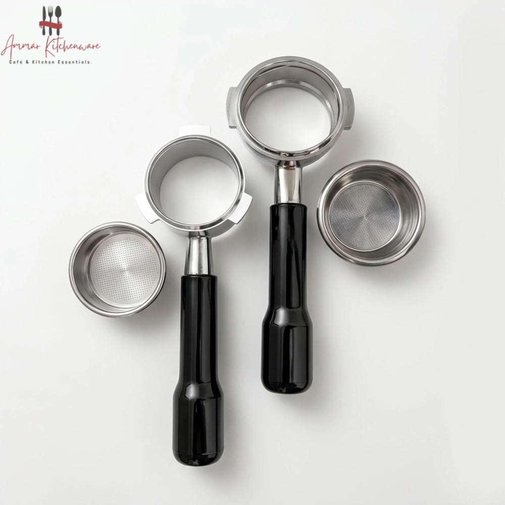 Espresso Bottomless Portafilter with Black Handle