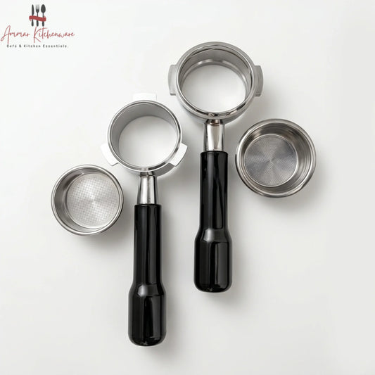Espresso Bottomless Portafilter with Black Handle
