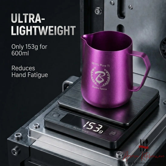Barista Space 600ml pure titanium milk pitcher in bright pink color.