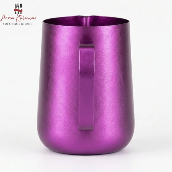 Barista Space 600ml pure titanium milk pitcher in bright pink color.