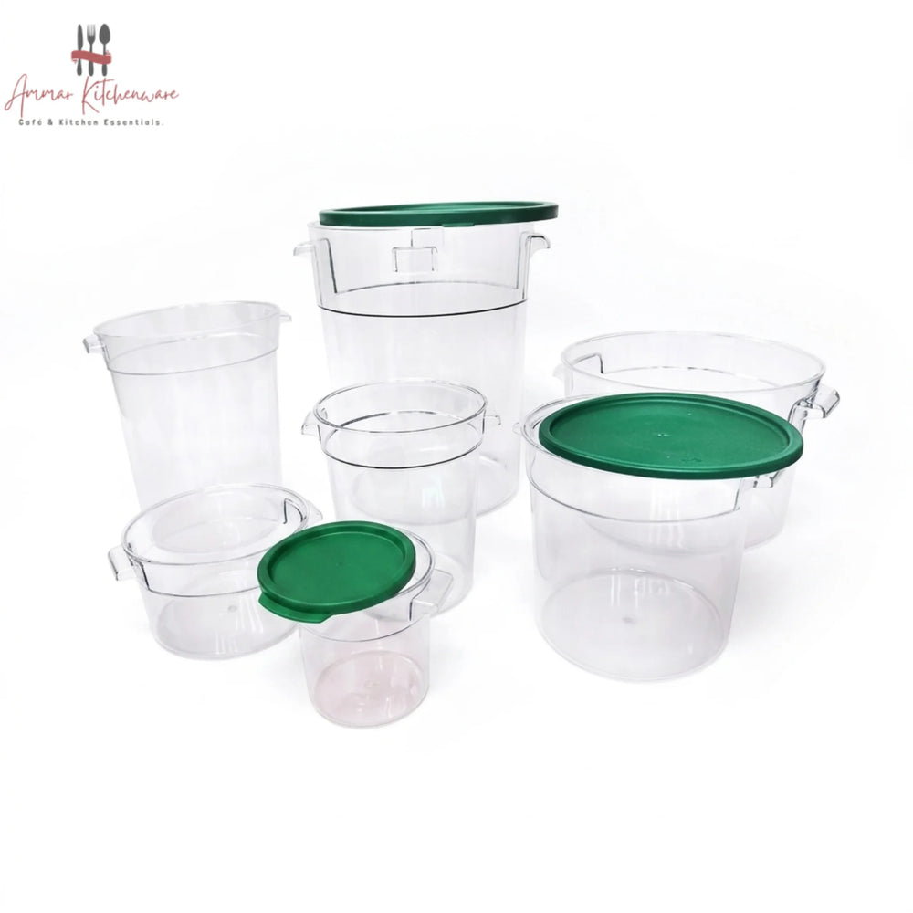 Round Food Storage Container with Green Airtight Lid - NSF Certified