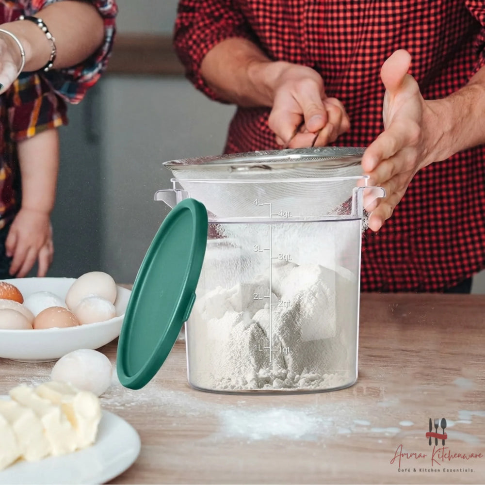 Round Food Storage Container with Green Airtight Lid - NSF Certified