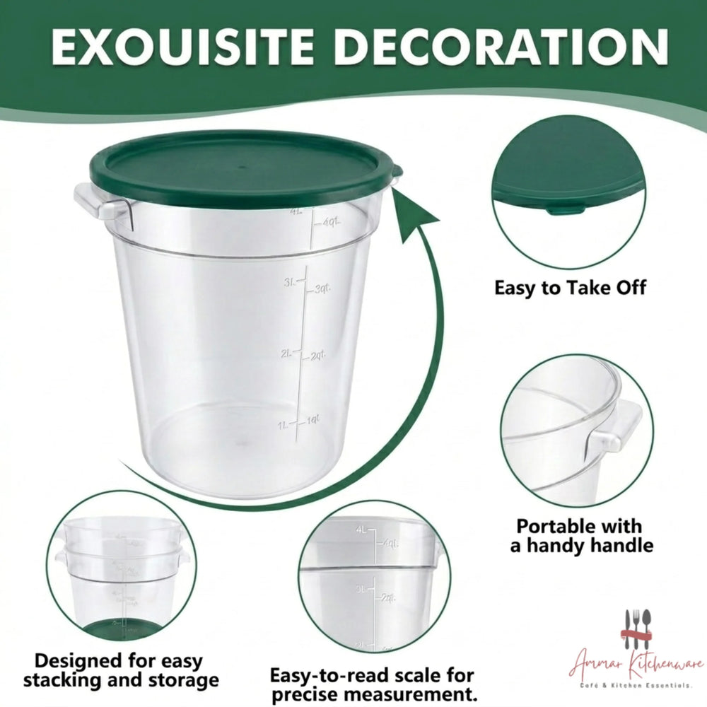 Round Food Storage Container with Green Airtight Lid - NSF Certified