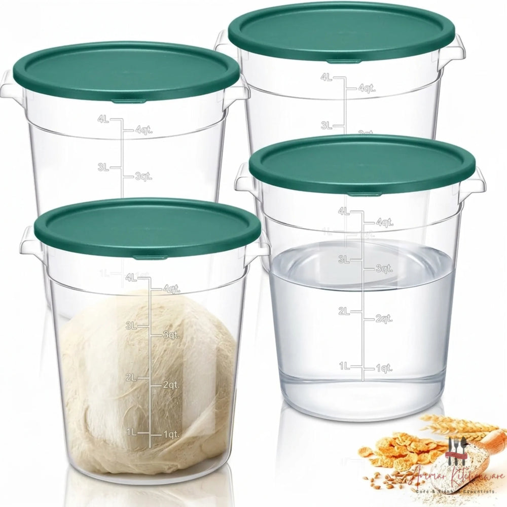Round Food Storage Container with Green Airtight Lid - NSF Certified