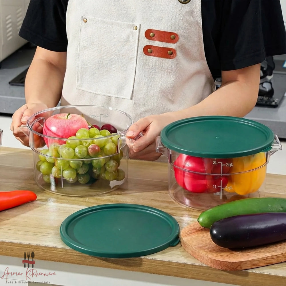 Round Food Storage Container with Green Airtight Lid - NSF Certified