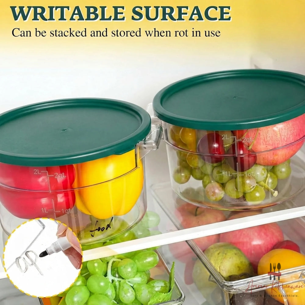Round Food Storage Container with Green Airtight Lid - NSF Certified