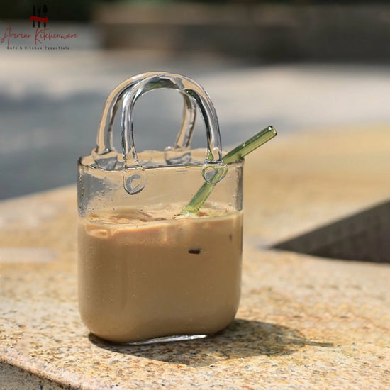 Handbag Shaped Glass Cup for Iced Coffee and Juice