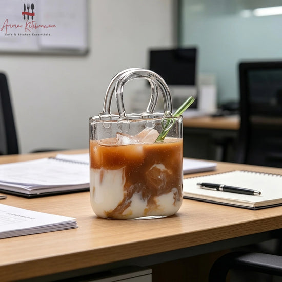 Handbag Shaped Glass Cup for Iced Coffee and Juice