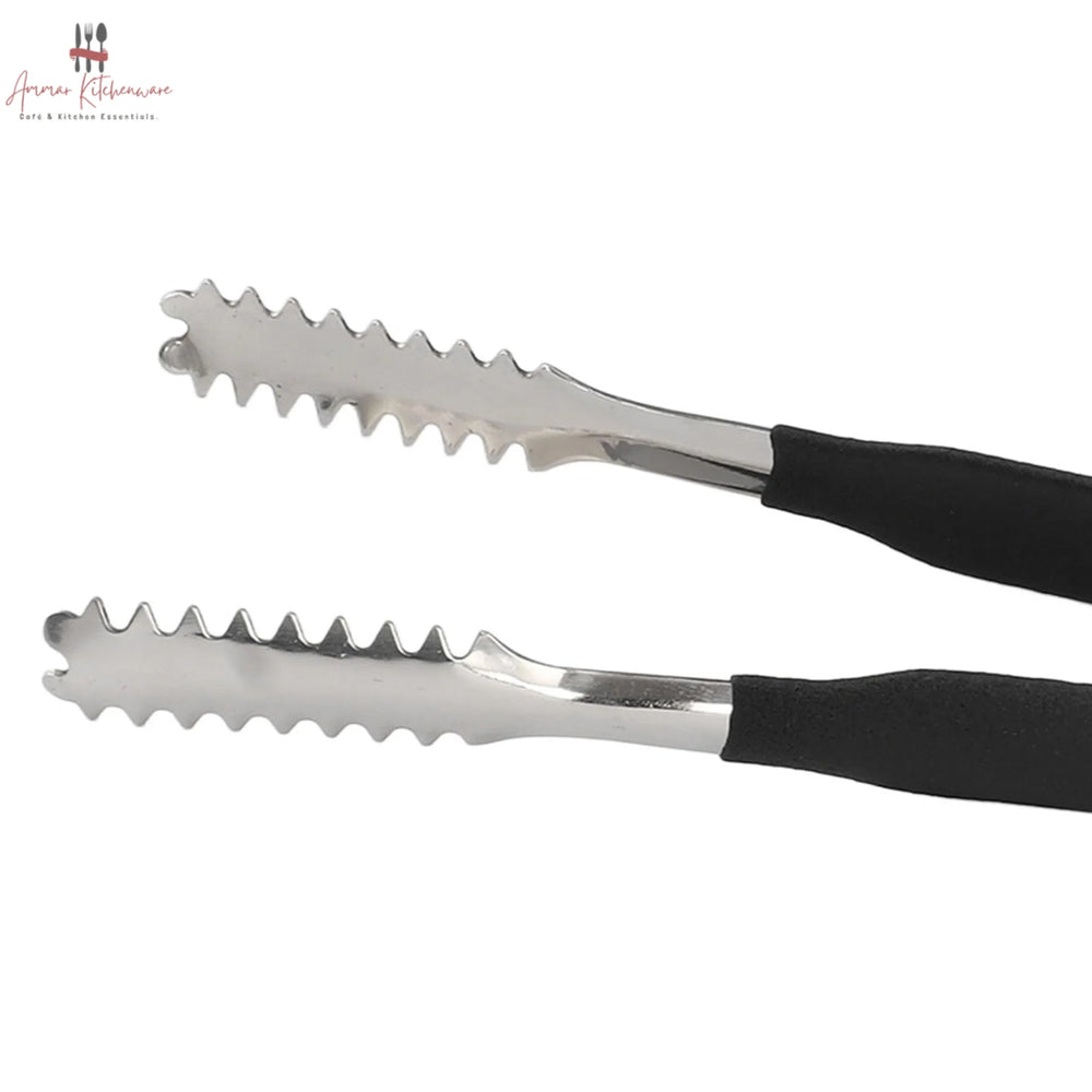 Stainless Steel Ice Tongs with Non Slip Black Handle