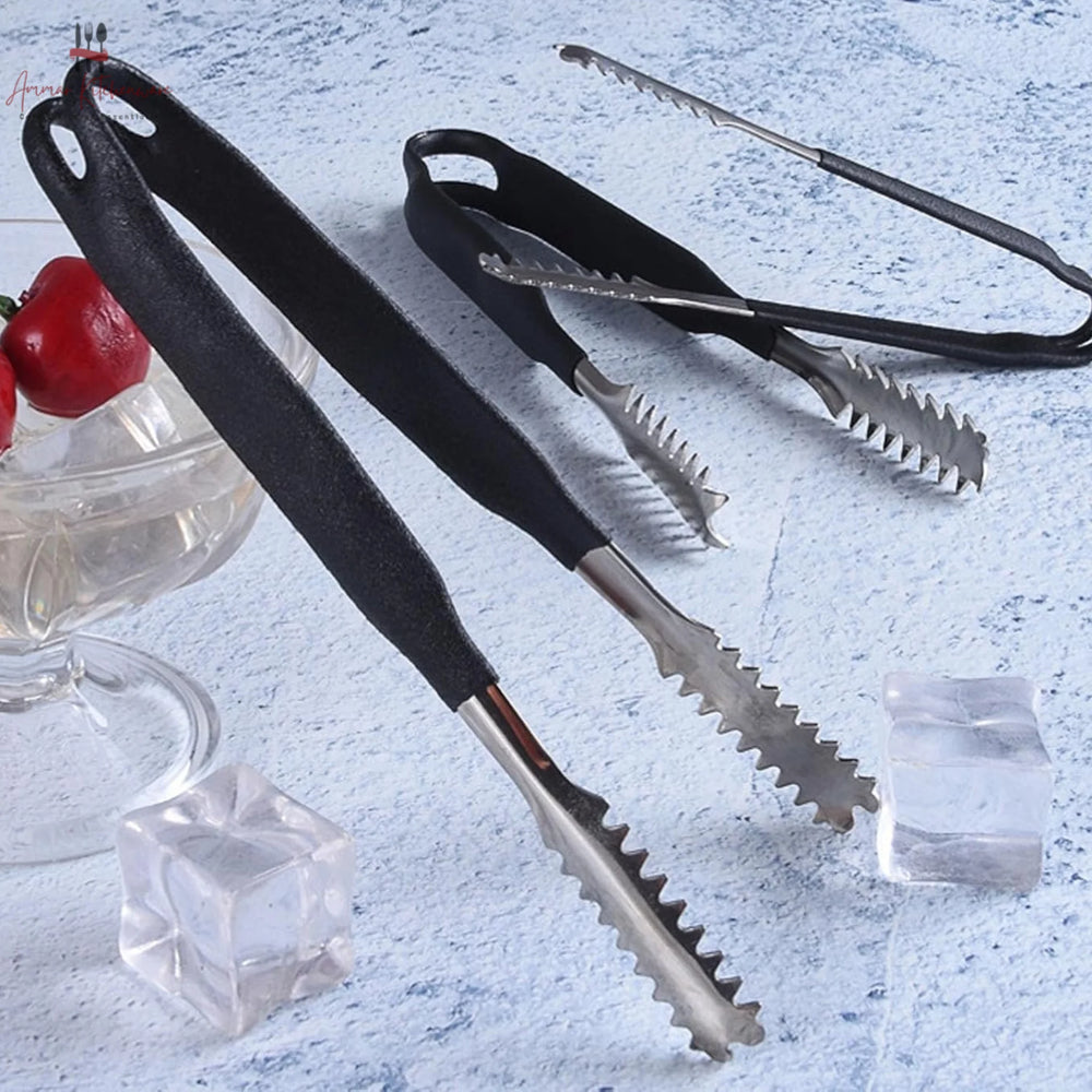 Stainless Steel Ice Tongs with Non Slip Black Handle