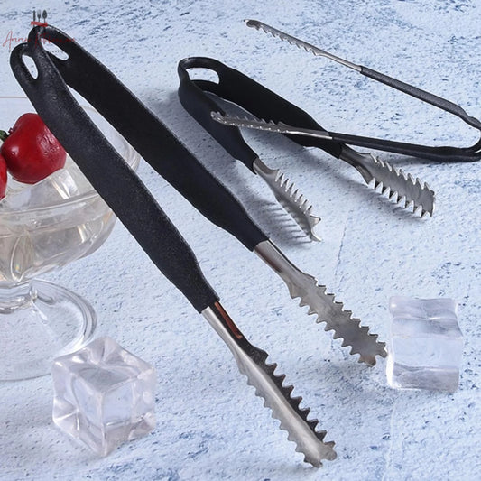Stainless Steel Ice Tongs with Non Slip Black Handle