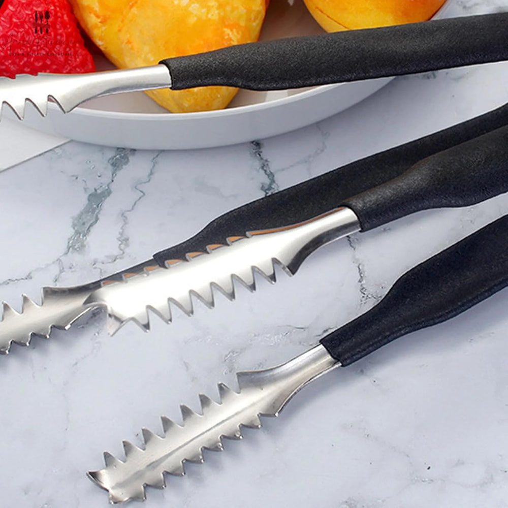 Stainless Steel Ice Tongs with Non Slip Black Handle