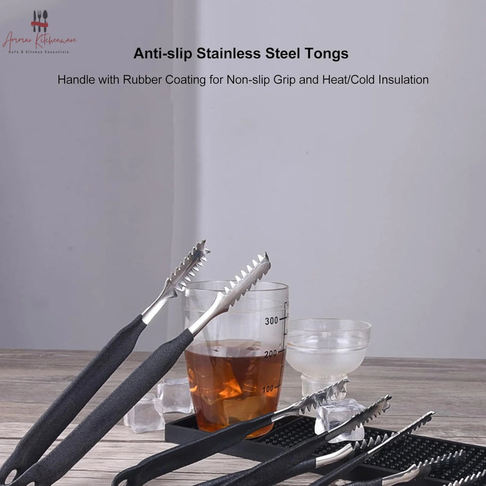 Stainless Steel Ice Tongs with Non Slip Black Handle